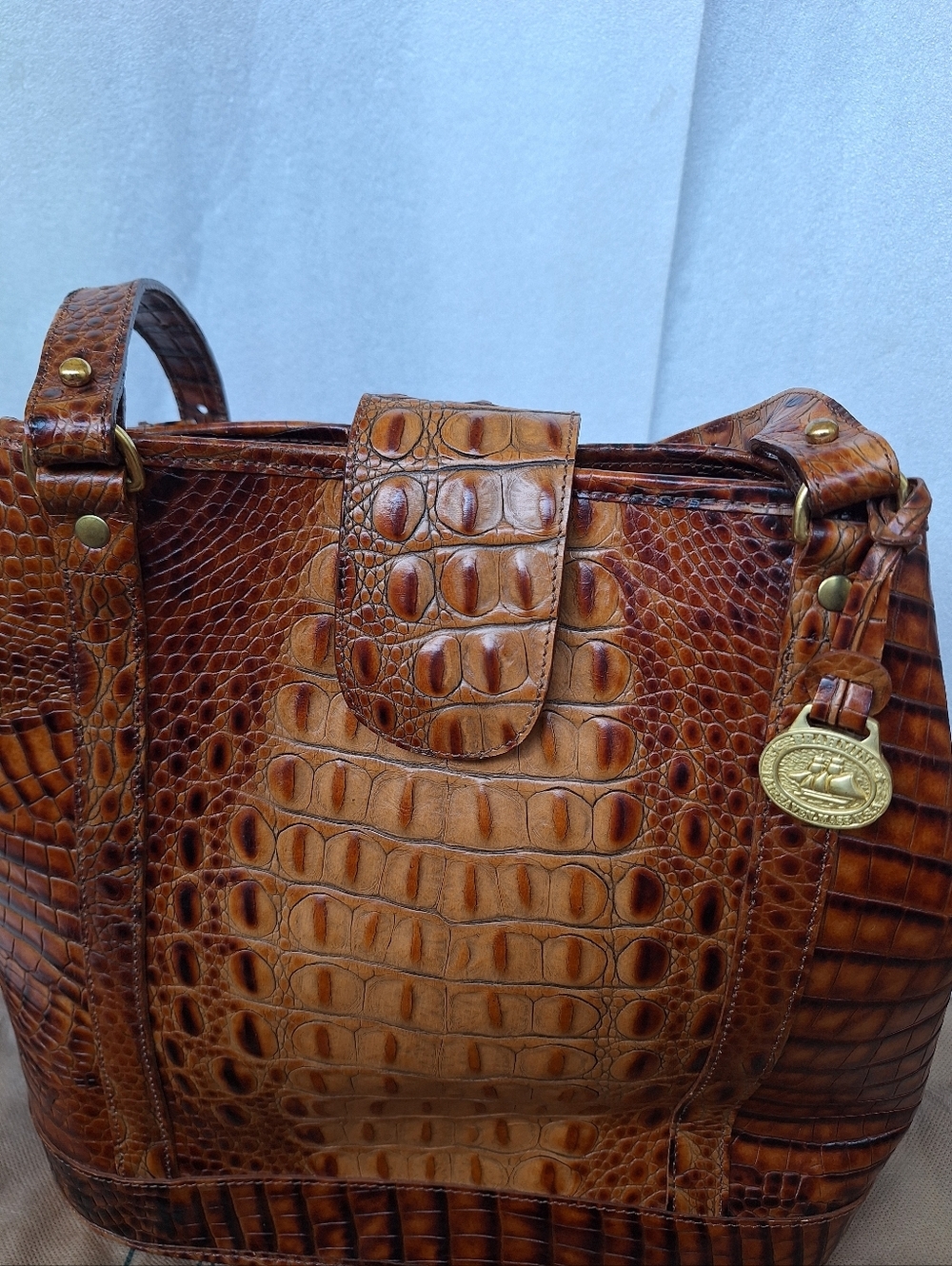 Brahmin Julian Tote Pecan Melbourne Croc Embossed Leather Bucket Bag + Organizer - Picture 4 of 16